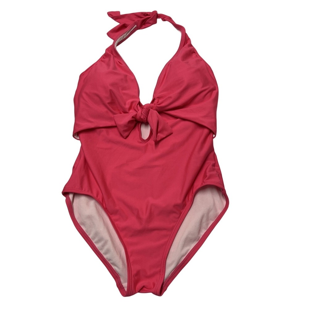 Vince Camuto Swimsuit Hot‎ Pink One Piece Tie Cut Out Bust Halter 14 Chic Beach